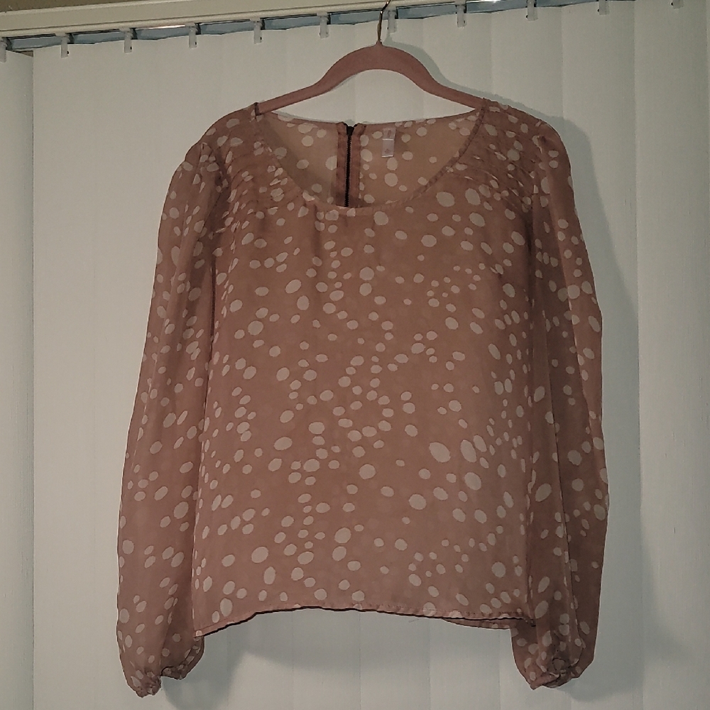 Xhiliration Semi-Sheer Polka Dot Blouse (XL)